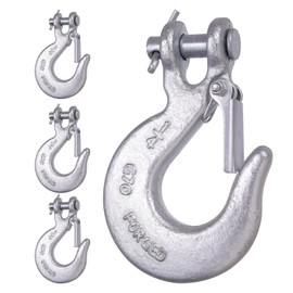 WENHUALI 1/4 Inch Safety Chain Hooks, Clevis Slip Hook with Safety Latch, Grade 70 Forged Steel 12,600 Lb for Trailer Truck Transport Tow Winch Hook Trailer (1/4 Inch,4 Pack)
