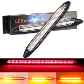 YSY Led Car DRL Daytime Running Lights Strip Waterproof 12V Auto Headlight Sequential Turn Signal Yellow Flow Day Light Universal 2Pcs (34.5cm, Red and Amber)