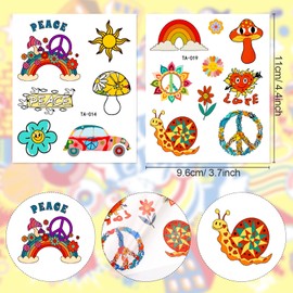 Qpout 10 Pieces Hippie Temporary Tattoo Trendy Hippie Flower Tattoo Stickers Face Tattoos for Adults and Children Love and Peace Sign Temporary Tattoo Party Favour Accessories