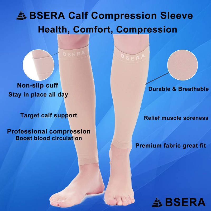 BSERA Calf Compression Sleeve Women, 2 Pairs 15-20mmHg Calf Support