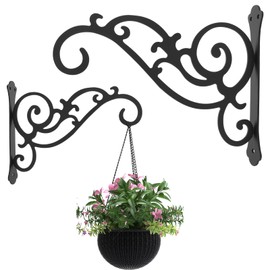 2 Pcs Hanging Plant Bracket 12-Inch, Outdoor Indoor Wall Hook Hanging Plant Brackets, Black Iron Planter Hangers Hooks for Hanging Plant, Bird Feeder, Flower Basket, Lanterns, Wind Chimes, Ornaments
