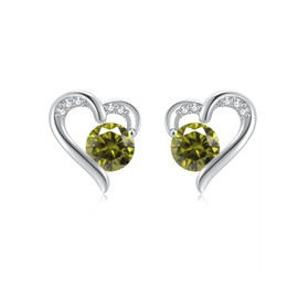 FH.bird Women's Heart Earrings, Emerald, May Birthstone, Heart Love, Metal Allergy-friendly Earrings, Small, Simple, Pink Gold, Friends, Birthday Gift, Small, Sterling Silver, Cubic Zirconia