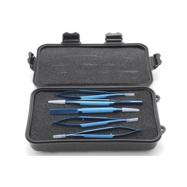 手術練習用 チタン製 精密持針器セット 専用箱付き マイクロサージェリー 持針器 剪刀 鑷子 鋏 ピンセット (チタン製 5本セット)