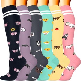 FuelMeFoot 6 Pairs of Compression Socks for Men and Women, Colourful Compression Socks, Support Stockings for Running, Sports, Flight, Travel, Cycling, 10-multi-6 pair