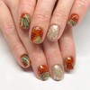 Fall Press on Nails Short Square Gold Glitter Fake Nails