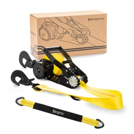 Strapinno Retractable Ratchet Tie-Down Strap, 2in x 15ft Heavy-Duty with Snap Hooks,10,000lbs Breaking Strength & 3,333lbs Working Load Limit, Comes with a 36-Inch Axle Strap (Direct Hook 1PC)