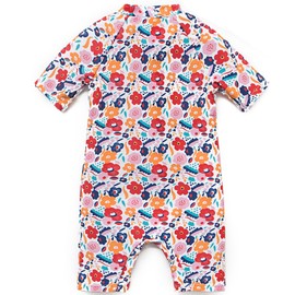 BONVERANO Baby Toddler Girls One Piece Swimsuit UPF 50+ Sun Protection Short Sleeve Zipper (Flower, 6-9 Months)