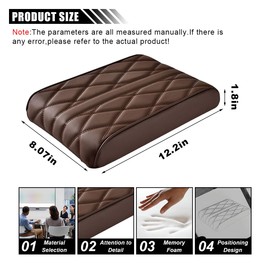 Car Center Console Cover Pad, Leather Auto Console Arm Rest Cover, Waterproof Car Armrest Seat Box Cushion Protector, Car Memory Foam Armrest Pillow for Honda Nissan Toyota and Most Cars (Coffee)