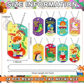 Cunno 24 Pcs Student Reading Incentives Dog Tags Bulk Animal Themed Reading Necklace for Classroom Teacher Rewards Prize Graduation School Party Decoration