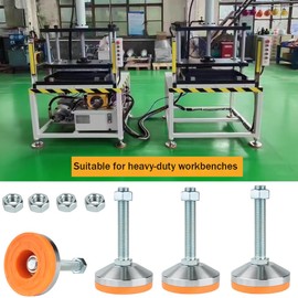 WUEIBUZUDAO Heavy Duty Leveler Leg,Leveler Feet 3.14" Dia Base,Adjustable Leveling feet M16 Thread, 2600 Lb Capacity,Capacity for Workbench, Machine, Cabinet, More （D80xM16xH100,4 Pack,Orange）