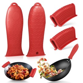 4 Pack Pot Handle Non-Slip Cover - Cast Iron Handle Silicone Heat Resistant - Cookware Pan Handle Sleeve for Cast Iron Skillet Metal Pan (Red)