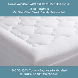Allied Home Gel Fiber Filled Plush Mattress Topper - Mattress Cover for Feather Bed, 300TC Cotton Hotel Mattress Topper - Down-Alternative Mattress Pad, Full Bed Mattress Topper - 54" x 75" x 2”