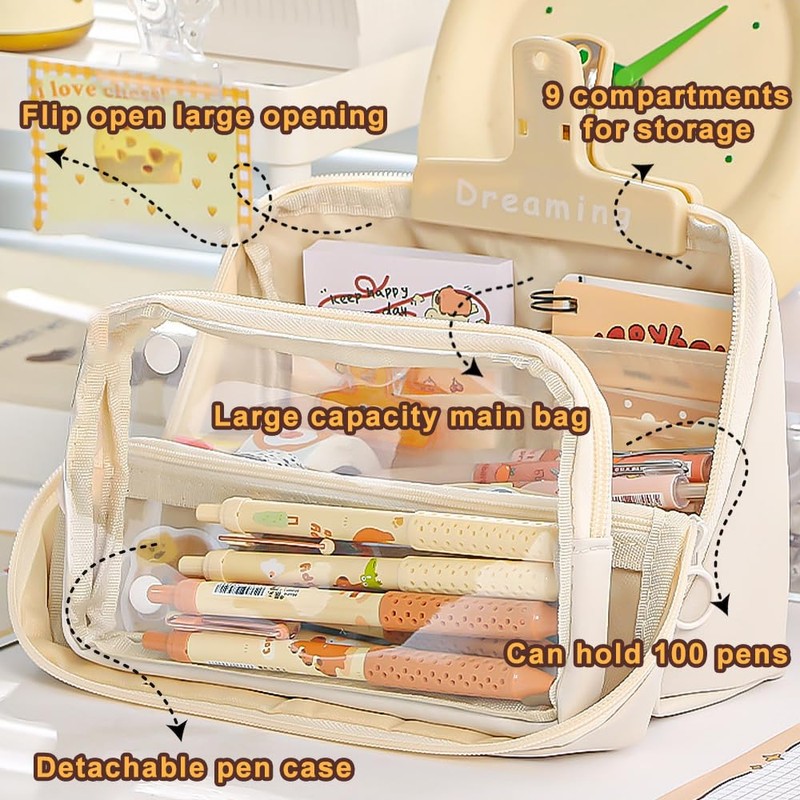 MHwan Pencil case with 9 compartments and large capacity, three-dimensional
