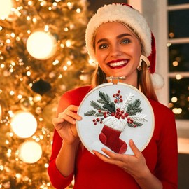 Christmas Stocking Embroidery Kit - Hand Embroidery Stamped Kits - Adults Kids Handmade Christmas Embroidery Kits for Beginners