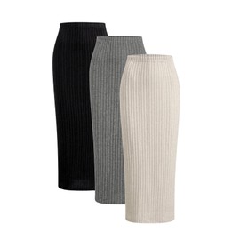 SOLY HUX Women's Set of 3 Skirt, Knitted Skirt, Basic Long Skirt, Pencil Skirt, Bodycon, Autumn Skirt, Casual Skirt, Black multi