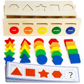 LovesTown Wooden Color & Shape Sorting Box, Montessori Toys Learning Matching Box Sorting Matching Toys Learning Early Educational Toys for Baby Toddlers
