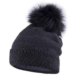 Neverless® Lined women's knitted hat with fur bobble and fleece lining, winter hat, bobble hat, 10434 grey
