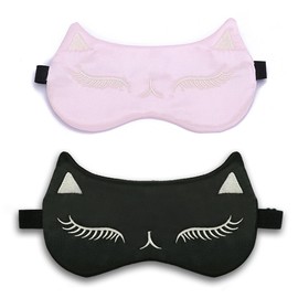 Visxcnu Pack of 2 Eye Mask Sleep Mask Soft Eye Cover Silk Eye Mask Cute Cats Sleeping Eye Mask Adjustable Eye Mask for Women Girls Travel Eye Patch Sleeping