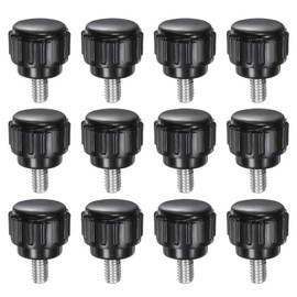 uxcell 12pcs Knurled Clamping Knobs M4 x 6mm Metric 304 Stainless Steel Male Thread Thumb Screw on Type 14mm Plastic Round Head Threaded Hand Bolt Stud Knobs Black