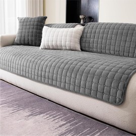LINGKY Soft Flannel Sofa Covers Washable - Sofa Cushion Covers, Non-Slip Sofa Cover 1 2 3 Seater Couch Covers for Sectional Sofa, Sofa Slipcovers L Shape Furniture Protector (Grey, 90x120cm)