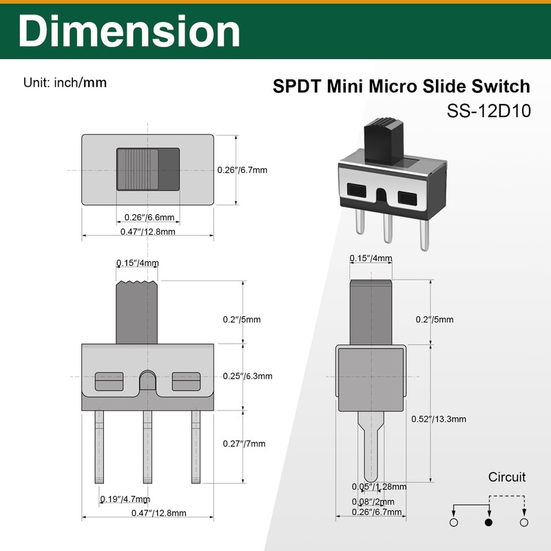 20 Pcs SPDT Micro Slide Switch 3 Pin 2 Position,Small