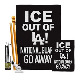 Abolish ICE ICE Out of LA Guard Flag Kit Stand Pole Wall Hanging Decor Home Porch Garden Stake Post Bandera para Mexican Gifts SF NY MAGA Sign Protest Poster Californian Decor Los Angeles Pride