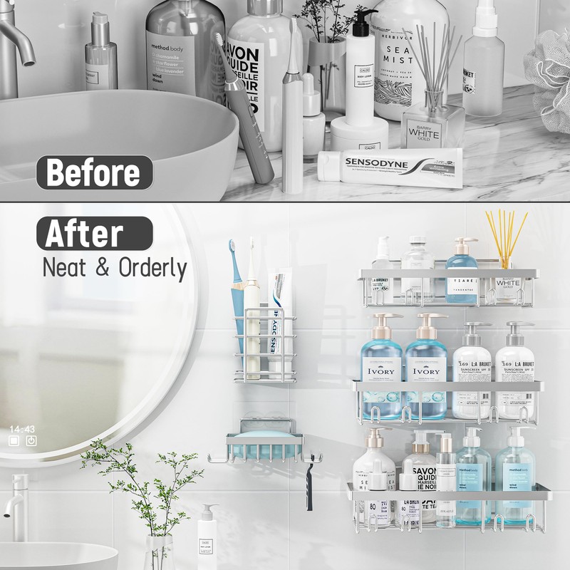 Liuoud 10 Pack Shower Caddy for Inside Shower Silver Bathroom