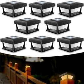 CREATESTAR 4x4 Solar Post Cap Lights 8 Pack, Waterproof Fence Post Solar Lights fit Vinyl Wooden Mailbox Posts, Deck Solar Post Lights Outdoor for Patio Porch Decor