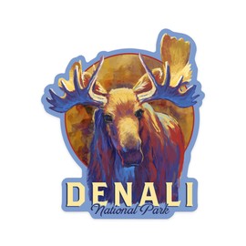 Die Cut Sticker Denali National Park, Alaska, Moose, Vivid, Contour Vinyl Sticker 1 to 3 inches (Waterproof Decal for Cars, Water Bottles, Laptops, Coolers), Small