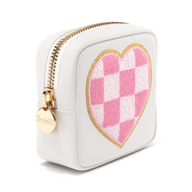 HEART Valentine Makeup Bag Travel Cosmetics Pouch and Toiletry Bag, Nylon Zipper Pouch Purse, Cute Make Up Organizer Storage Tote for Women Girls, Travel Skincare Case, Small Makeup Bags, White