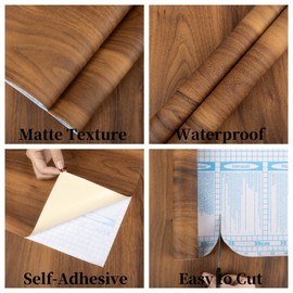 Abyssaly Wood Contact Paper, Brown Wood Peel and Stick Wallpaper for Cabinets, Self Adhesive Waterproof Wall Paper for Furniture Countertops Drawer Shelf Liner 11.8" X 197"