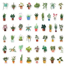 BEATRI Green Plants Stickers 50Pcs Potted Plant Floral Sticker Waterproof Vinyl for Water Bottles Laptops Phone Guitar Flower Pots Vases Decorative Decals for Kids Teens Adults