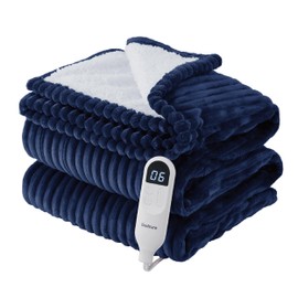 Bedsure Heated Blanket Electric Full Size - Soft Ribbed Flannel, Fast Heating Electric Blanket with 6 Heating Levels & 10 Time Settings, 8 Hours Auto-Off (72x84 inches, Navy)