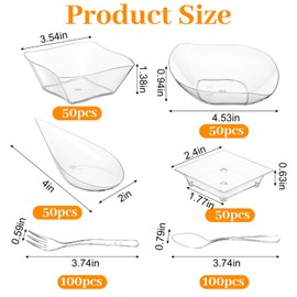 AojSup 400 Pcs Mini Dessert Plates Set, 4 Assorted Shapes Small Appetizer Plates Disposable with 100 Plastic Spoons & 100 Forks, Clear PS Plastic for Party Wedding Birthday