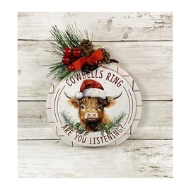 AGD Christmas Decor - Highland Cow Bells Chunky Wood Bulb Sitter