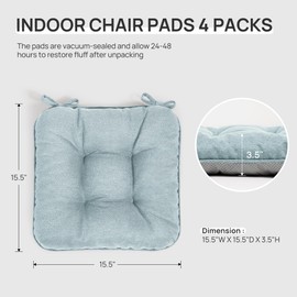 Love's cabin Memory Foam Chair Cushions Set of 4, Outdoor/Indoor Chair Pads for Dining Chairs 4 Pack, Seat Cushions for Kitchen, Dining Room, Office, Patio Chairs, 15.5"x15.5"x3.5" Light Blue