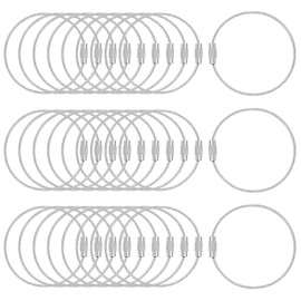 DFTOA-30 Pack 6 inch Extendable Wire Keychain Cable/Luggage Tags/Loops Holder/ID Tag Keeper, Silver Cable Key Ring