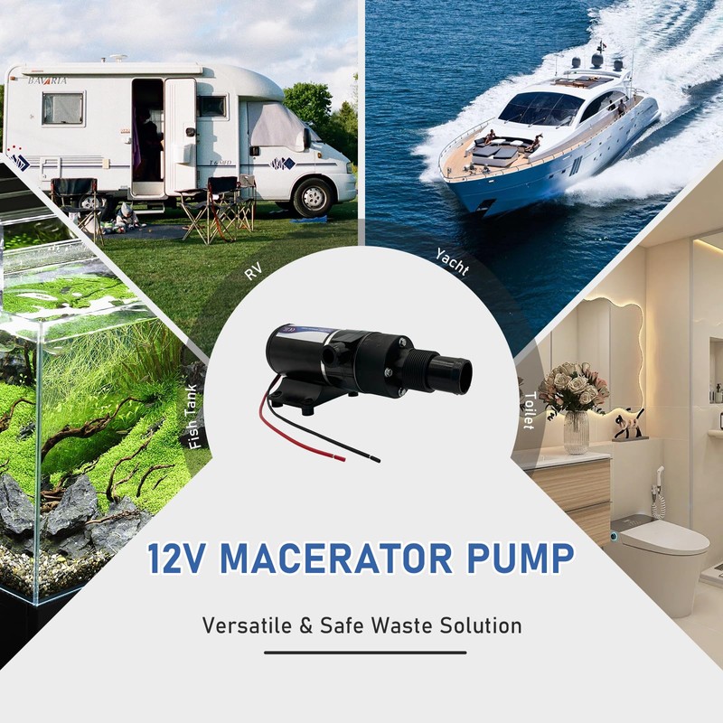 QUTUNI 12V Macerator Pump: Self-Priming, Run-Dry Protected for RV &