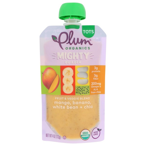 PLUM ORGANICS Organic Mighty Mango Banana Bean Sunbutter Chia, 4