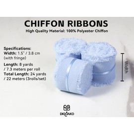 Sky Blue Silk-Like Ribbon 1.5" x 24 Yards (3x8Yds) | Fray-Resistant Chiffon for Beach Wedding Decor, Baby Shower Favors, Coastal Gifts & Hair Bows