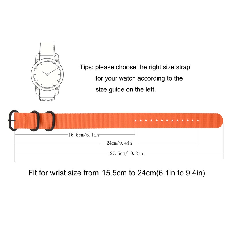 Nylon Watch Band Replacement Thick 3 Rings (18mm, 19mm, 20mm,