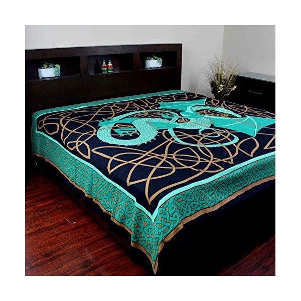 Handmade 100% Cotton Celtic Dragon Tapestry Bedspread Bed Sheet Beach