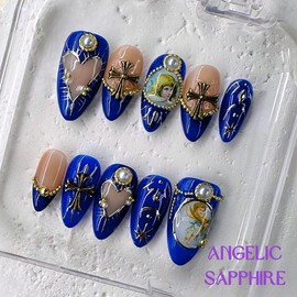 NailPhoria｜SURPRISE DEAL Collections (70 Styles) acrylic press nails:_Angelic Sapphire_S