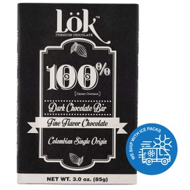 Lok Dark Chocolate Bar 100% Cacao | Fair Trade, Kosher, Gluten Free, Vegan, Bean-to-Bar, Sugar-Free, No Sugar Alcohol, No Artificial Sweetener, Keto Friendly, Low-Carb, Paleo | 3.0 Ounce 6 Pack