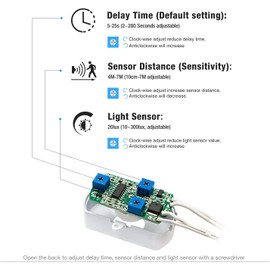 2 Pack Sensky BS010WL PIR Motion Activated Sensor Switch,DC 12V-30V 3A Occupancy Sensor Switch with DC Coupler Cable for Gun Safe, Kitchen Cabinet, DIY LED Lighting (with Light Sensor)