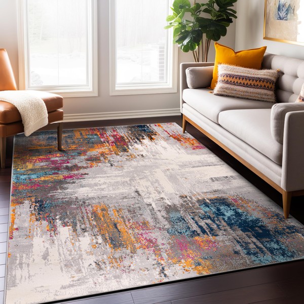 Rugshop Basel Contemporary Abstract Art Stain Resistant Soft Area Rug