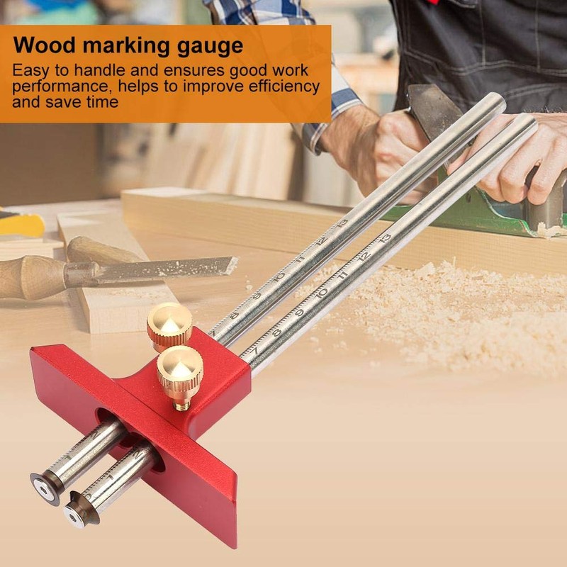 YWBL-WH Double Head Scriber, Stainless Steel Woodworking Marking Tool, Red,
