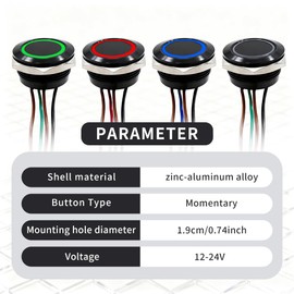 FILN 2PCS 19mm Momentary Push Button Switch, Ultra-Thin Waterproof IP67 Reset Marine Horn Led Button On Off Switch 12v -24v(Red)