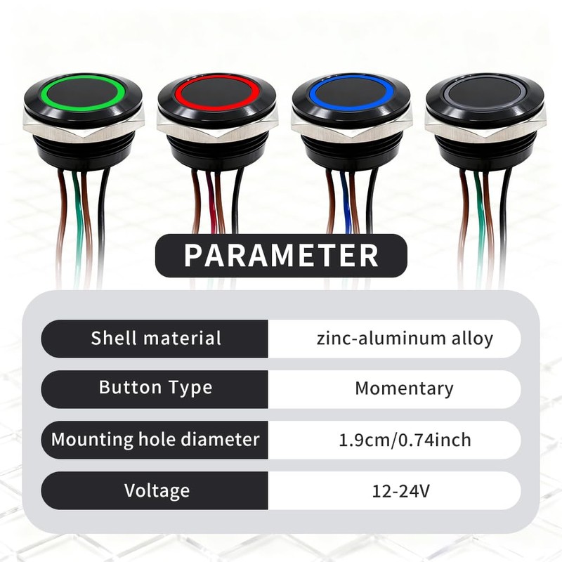 FILN 2PCS 19mm Momentary Push Button Switch, Ultra-Thin Waterproof IP67