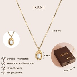 IVANI Gold Plated Pearl Necklace - Elegant 18K Gold Pendant Necklace for Women, Hypoallergenic, Lightweight Gold Chain Necklace - Aesthetic Simple Gold Necklace, Dainty Necklace Jewelry Gifts